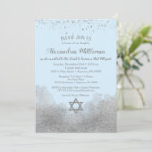 Blue Silver Bat Mitzvah Uitnodiging (Staand voorkant)