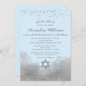 Blue Silver Bat Mitzvah Uitnodiging (Voorkant / Achterkant)