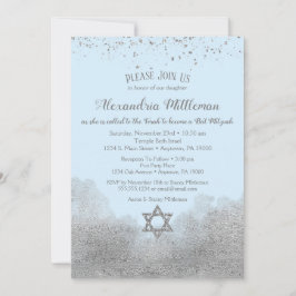 Blue Silver Bat Mitzvah Uitnodiging