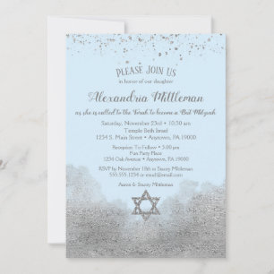 Blue Silver Bat Mitzvah Uitnodiging