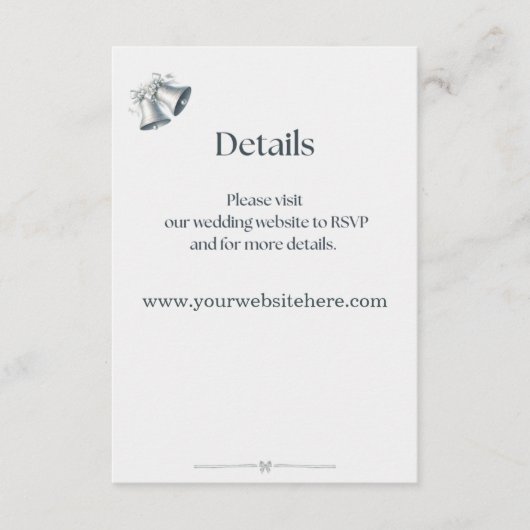 Blue Silver Bells Wedding Website Details Card Informatiekaartje (Voorkant)