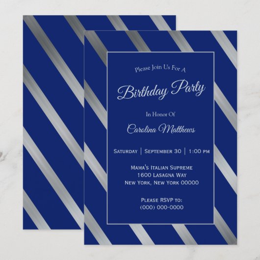 Blue Silver Birthday Kaart (Voorkant / Achterkant)