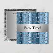 Blue Silver Birthday Party - Gepersonaliseerd Kaart (Voorkant / Achterkant)