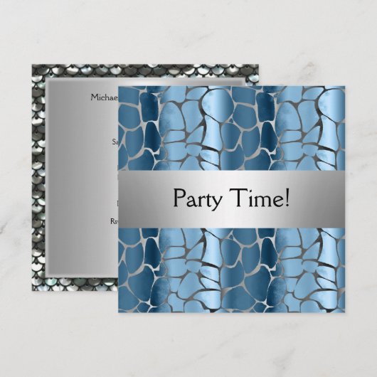 Blue Silver Birthday Party - Gepersonaliseerd Kaart (Voorkant / Achterkant)