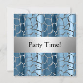 Blue Silver Birthday Party - Gepersonaliseerd Kaart (Voorkant)