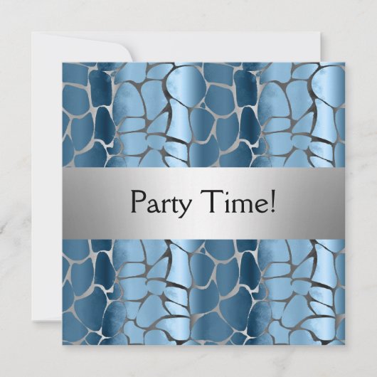 Blue Silver Birthday Party - Gepersonaliseerd Kaart (Voorkant)