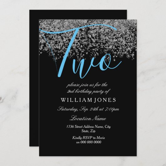 Blue Silver Black Boys 2e verjaardag Kaart (Voorkant / Achterkant)