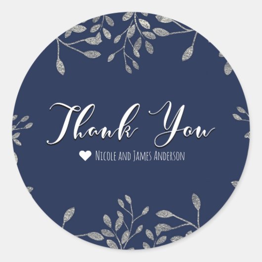 Blue & Silver Botanical Modern Wedding Favor Ronde Sticker (Voorkant)