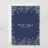 Blue & Silver Botanical Modern Wedding Invitations Kaart (Achterkant)