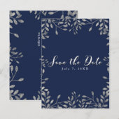 Blue & Silver Botanical Wedding Save the Date Aankondigingskaart (Voorkant / Achterkant)