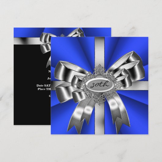Blue Silver Bow 30th Black White Jewel 2 Kaart (Voorkant / Achterkant)