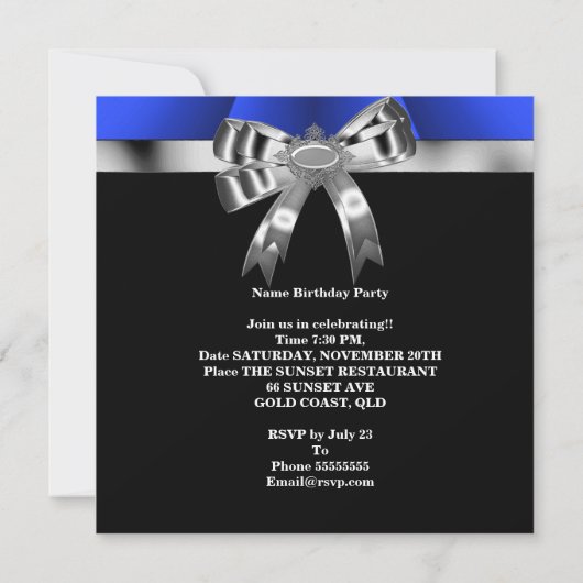 Blue Silver Bow 30th Black White Jewel 2 Kaart (Achterkant)