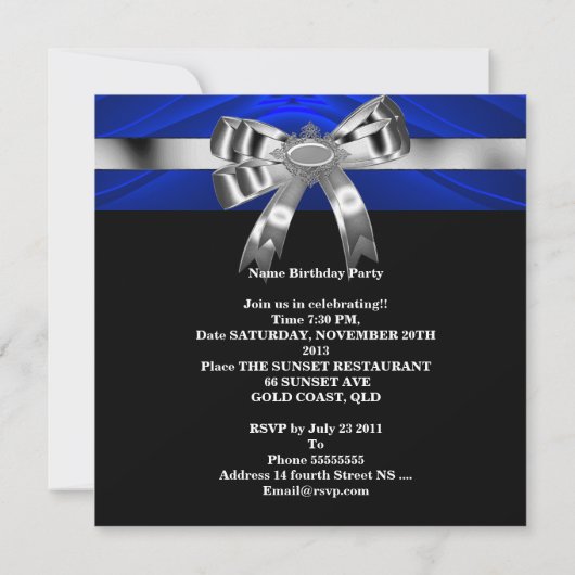 Blue Silver Bow 30th Black White Jewel Kaart (Achterkant)