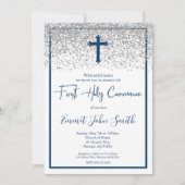 Blue Silver Boy First Heilige Communie Kaart (Voorkant)