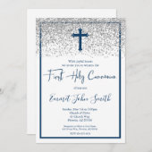 Blue Silver Boy First Heilige Communie Kaart (Voorkant / Achterkant)