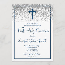 Blue Silver Boy First Heilige Communie Kaart