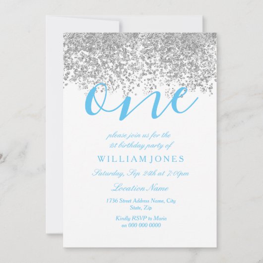 Blue Silver Boys 1e verjaardag Kaart (Voorkant)