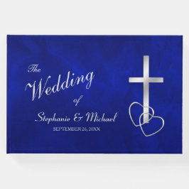 Blue Silver Christelijk Cross Wedding Gastenboek