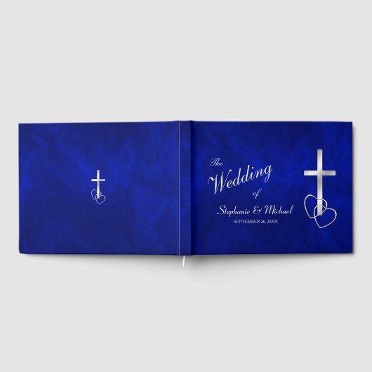 Blue Silver Christelijk Cross Wedding Gastenboek (Volledig)