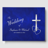 Blue Silver Christelijk Cross Wedding Gastenboek (Voorkant)