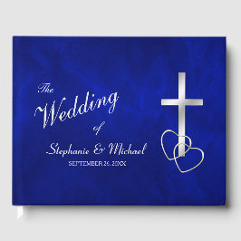 Blue Silver Christelijk Cross Wedding Gastenboek
