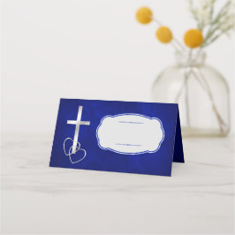 Blue Silver Christelijk Cross Wedding Plaatskaartje