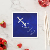 Blue Silver Christelijk Cross Wedding Servet (Insitu)