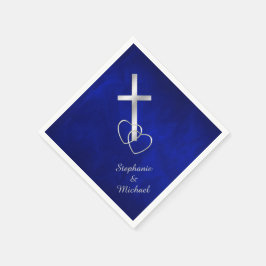 Blue Silver Christelijk Cross Wedding Servet