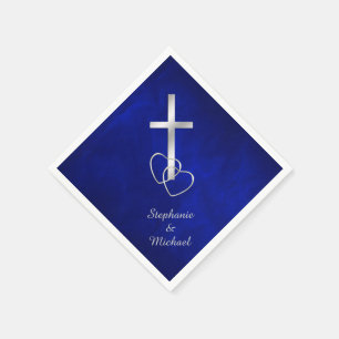 Blue Silver Christelijk Cross Wedding Servet