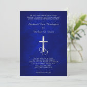 Blue Silver Christelijk Cross Wedding Uitnodiging (Staand voorkant)