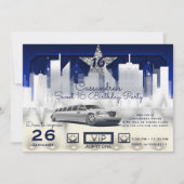 Blue Silver City Naight Lights Limo Birthday Party Kaart (Voorkant)