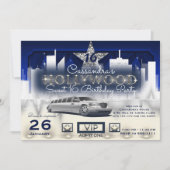 Blue Silver City Night Lights Limo Hollywood Party Kaart (Voorkant)