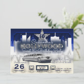 Blue Silver City Night Lights Limo Hollywood Party Kaart (Staand voorkant)