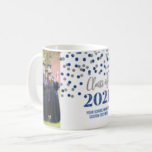 Blue Silver Class of 2021 Photo Afstuderen Mok (Voorkant links)