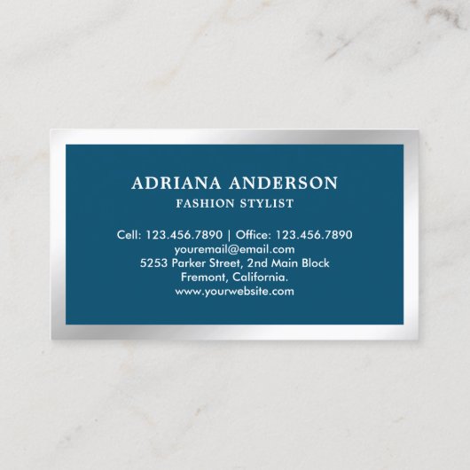 Blue Silver Clothes Hanger Mode Stylist Visitekaartje (Achterkant)