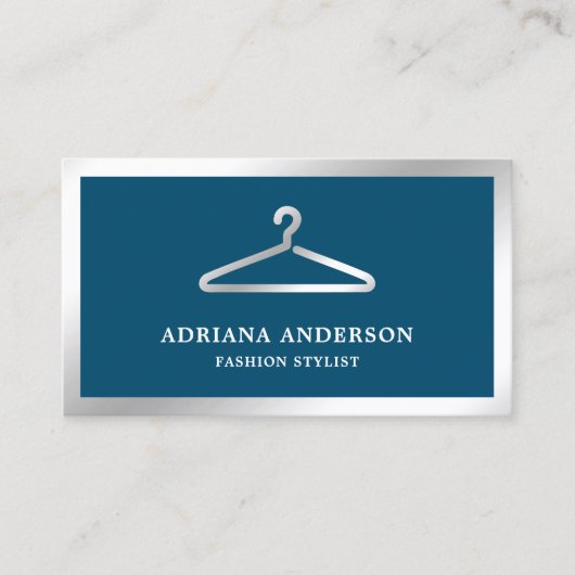 Blue Silver Clothes Hanger Mode Stylist Visitekaartje (Voorkant)