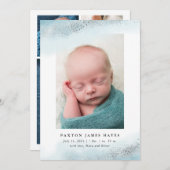 Blue Silver Cloud Baby Foto geboorteaankondiging Kaart (Voorkant / Achterkant)