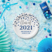 Blue Silver Confetti Afstuderen 2021 Papieren Bordje (Feest)