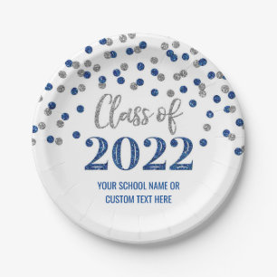 Blue Silver Confetti Afstuderen 2022 Papieren Bordje