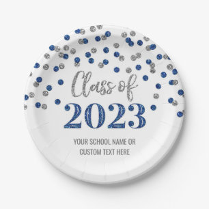Blue Silver Confetti Afstuderen 2023 Paper Borden Papieren Bordje