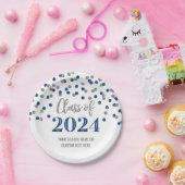 Blue Silver Confetti Afstuderen 2024 Papieren Bordje (Feest)