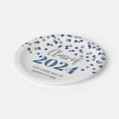 Blue Silver Confetti Afstuderen 2024 Papieren Bordje (Gekanteld)