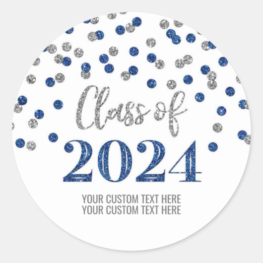 Blue Silver Confetti Afstuderen 2024 Ronde Sticker (Voorkant)