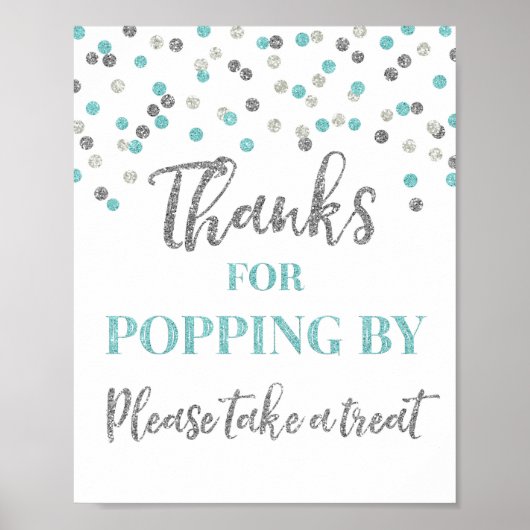 Blue Silver Confetti Bedankt voor Popping By Sign Poster (Voorkant)