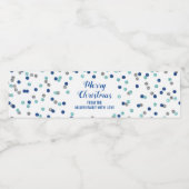 Blue Silver Confetti Custom Merry Christmas Waterfles Etiket (Enkel label)