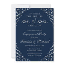 Blue Silver Confetti Engagement Party - Uitnodigin