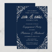 Blue Silver Confetti Engagement Party - Uitnodigin Aankondiging (Voorkant / Achterkant)