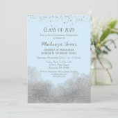 Blue Silver Confetti Graduation Party Invitation Kaart (Staand voorkant)