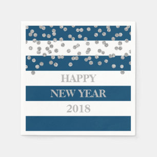 Blue Silver Confetti Happy New Year Napkins Servetten
