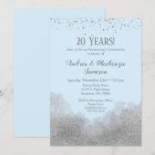 Blue Silver Confetti Jubileum Invitation Kaart (Voorkant / Achterkant)